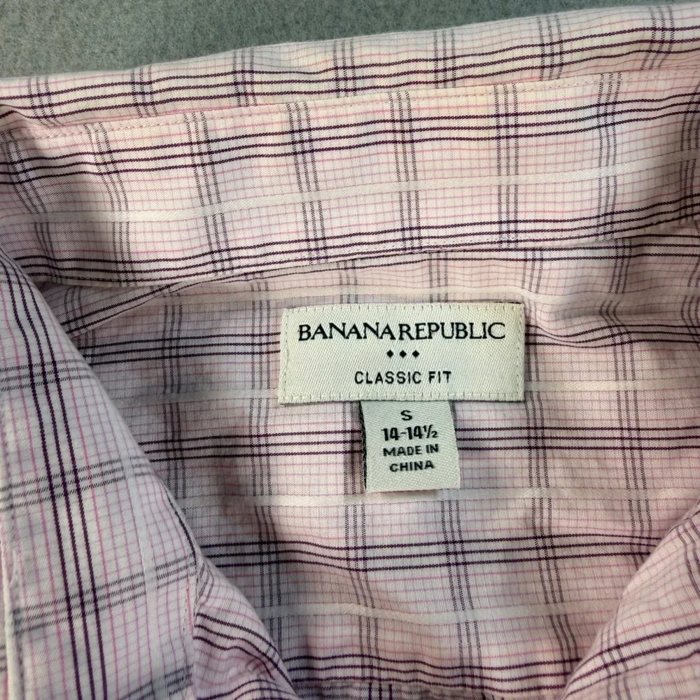 VTG Banana Republic Mens Classic Fit Plaid Button Down Shirt Pink Purple Small S